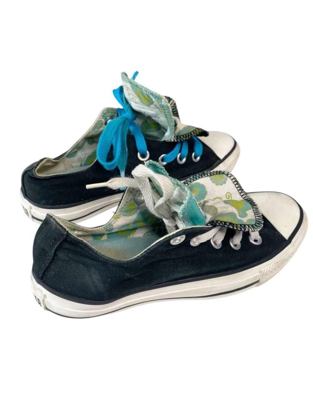 Converse ™️✪ Chuck Ox Double Tongue Sneakers ✪ Paisley Print Lining ✪ Black Teal - Picture 10 of 16